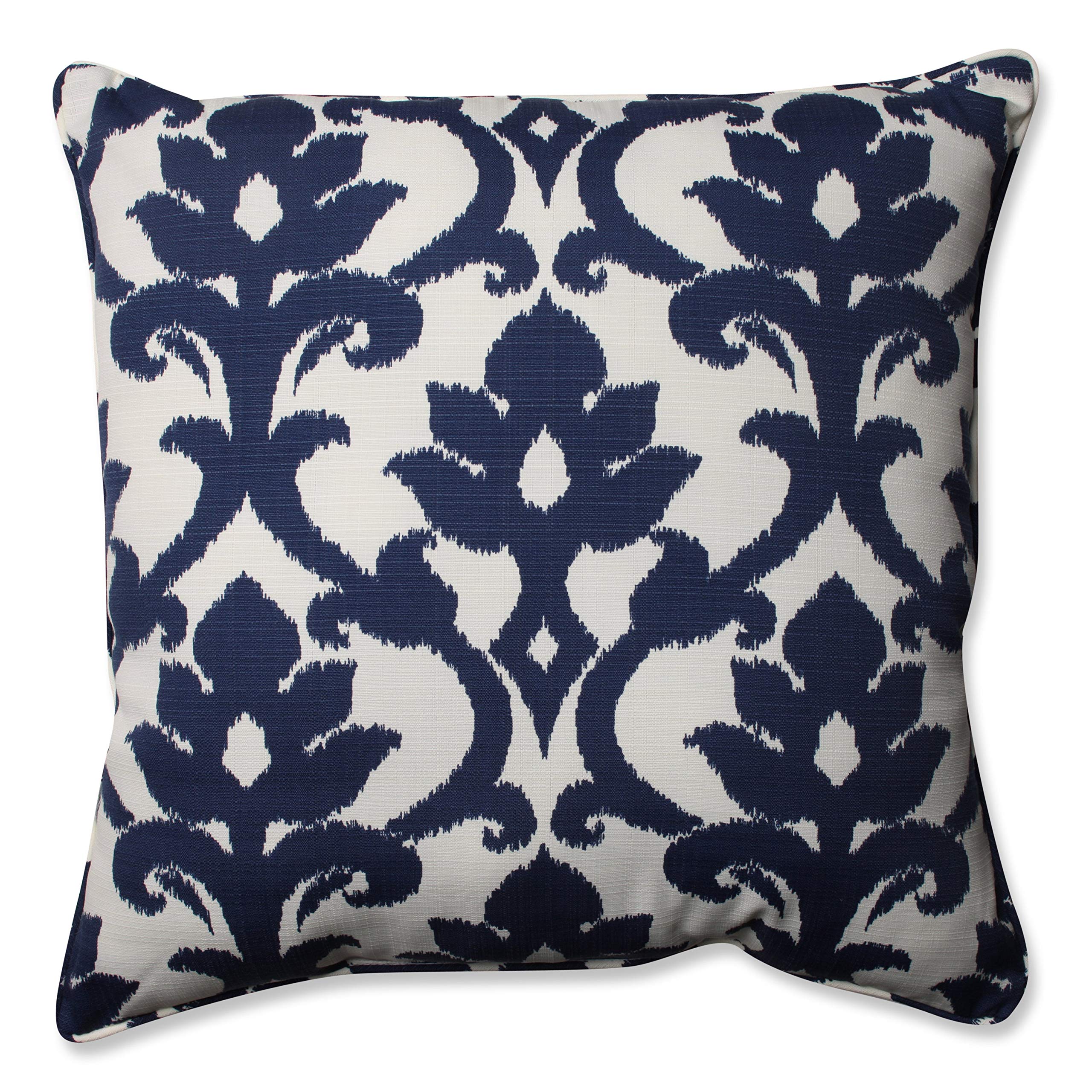 Pillow Perfect Damask Indoor/Outdoor Accent Throw Pillow, Plush Fill, Weather, And Fade Resistant, Floor - 25' X 25', Blue/Whi