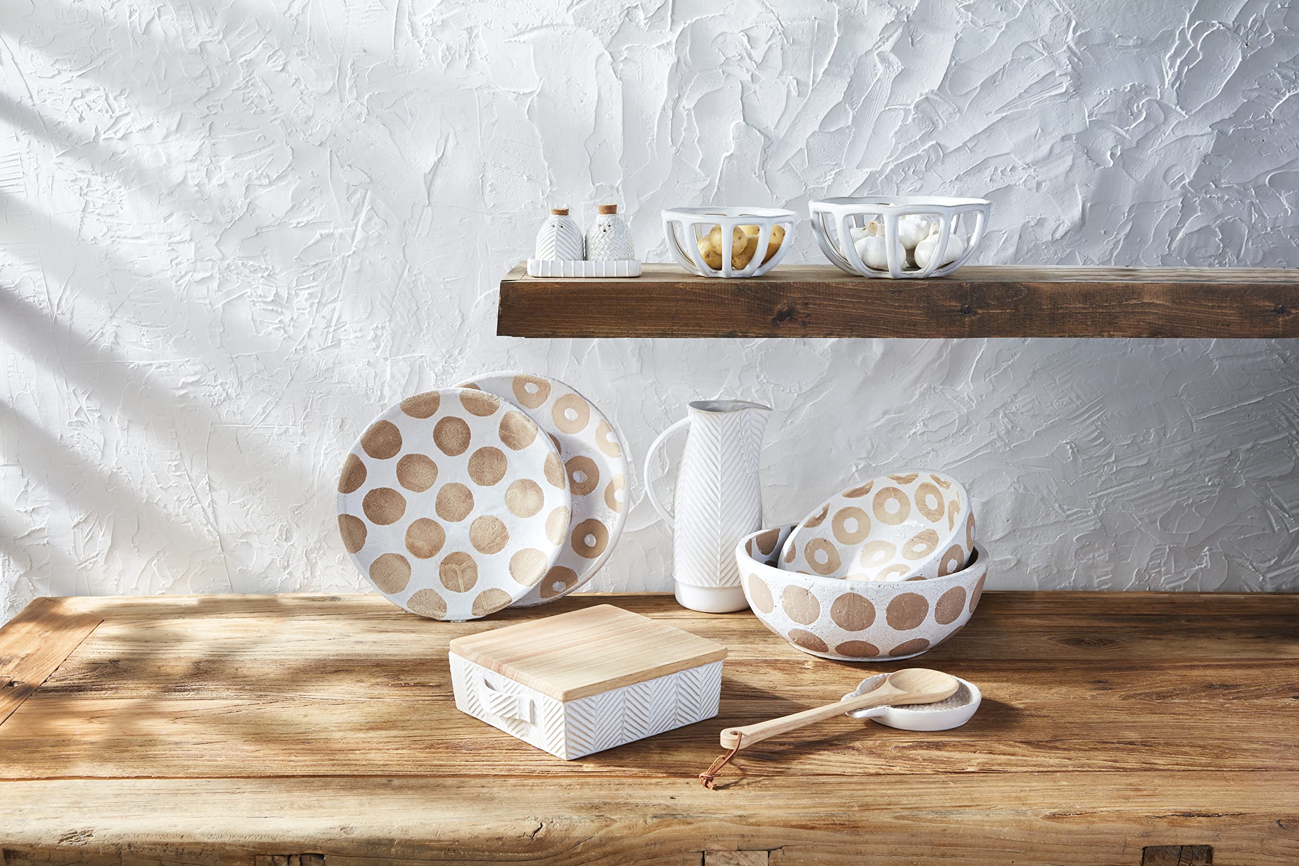 Mud Pie White Terracotta Bowls, Small 3 1/2'' X 10'' Dia