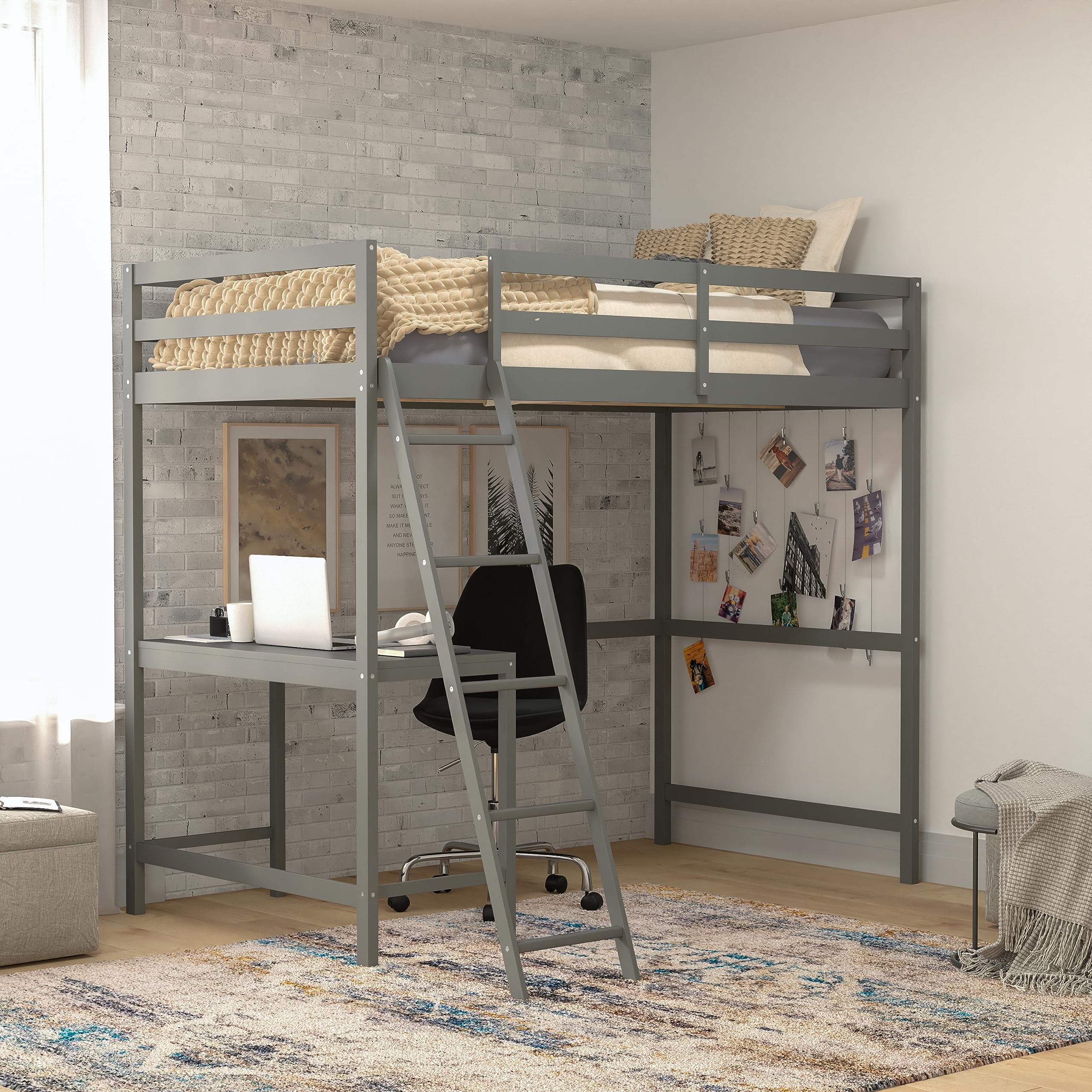 Twin Loft Bed Frame with Desk
