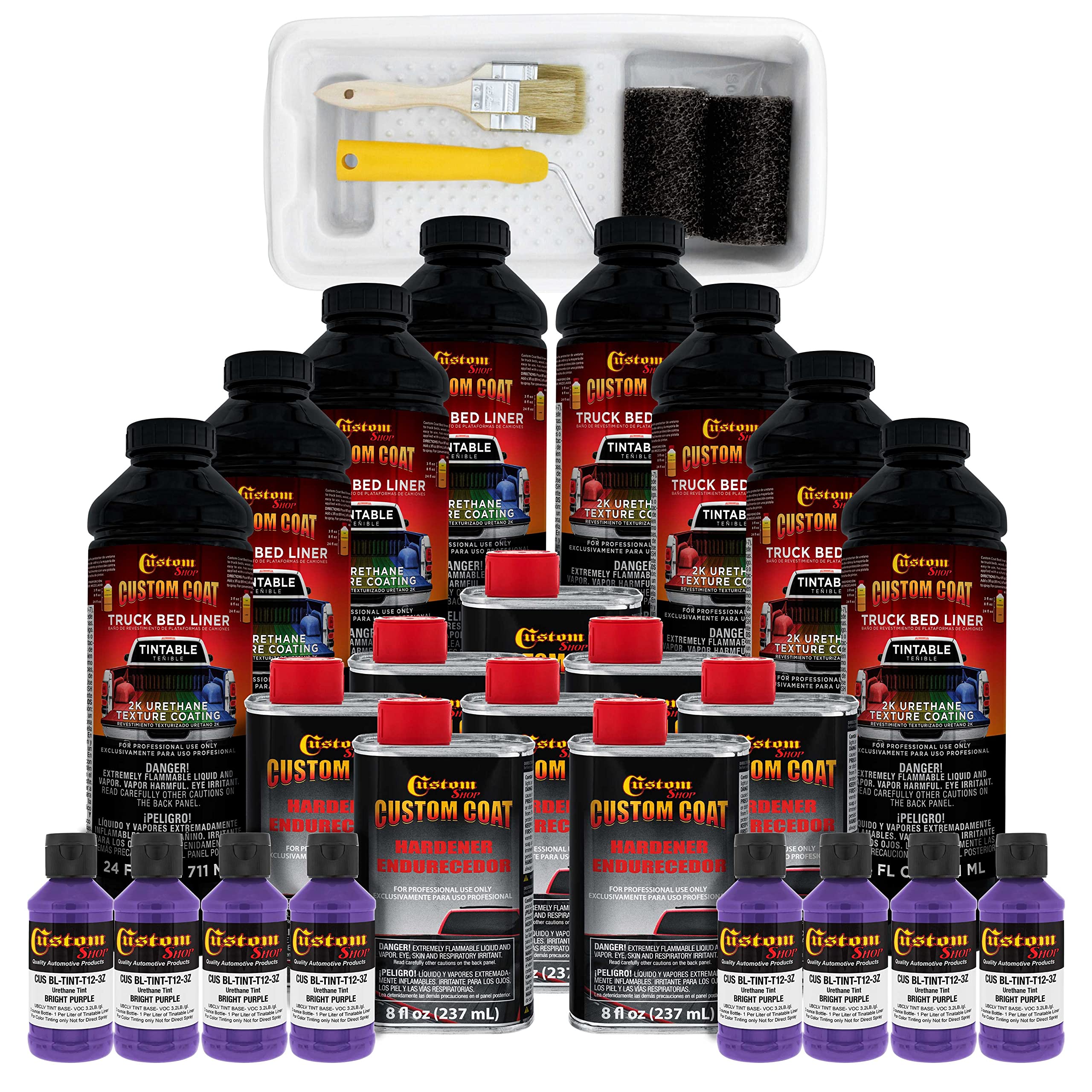 Custom Coat Bright Purple 2 Gallon Urethane Roll-On, Brush-On Or Spray-On Truck Bed Liner Kit With Roller And Brush Applicator K