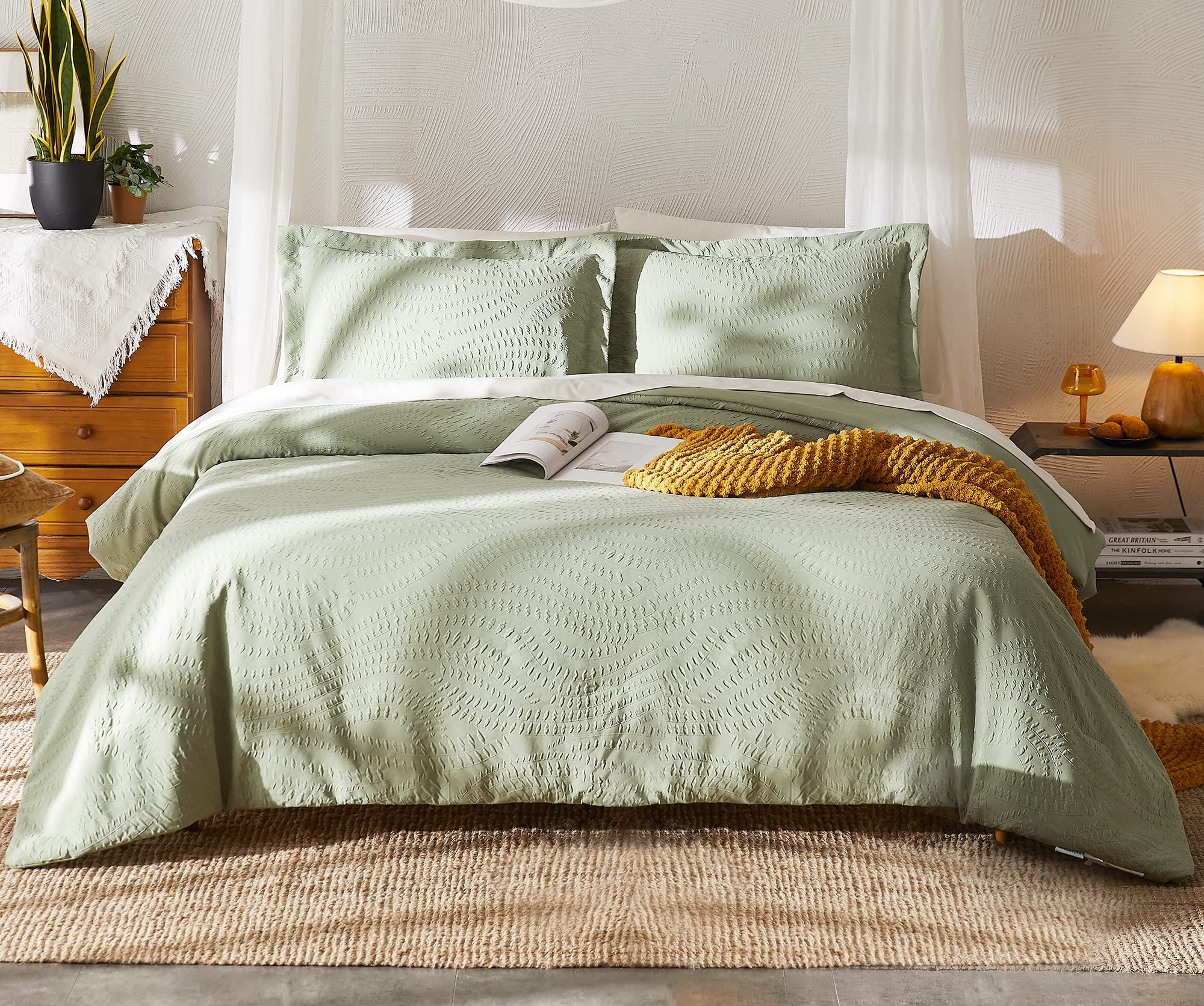 Geniospin King Size Comforter Set, Bed In A Bag Sage Green 7-Pieces, All Season Comfortable Bedding With Comforter, Pillow Sham,