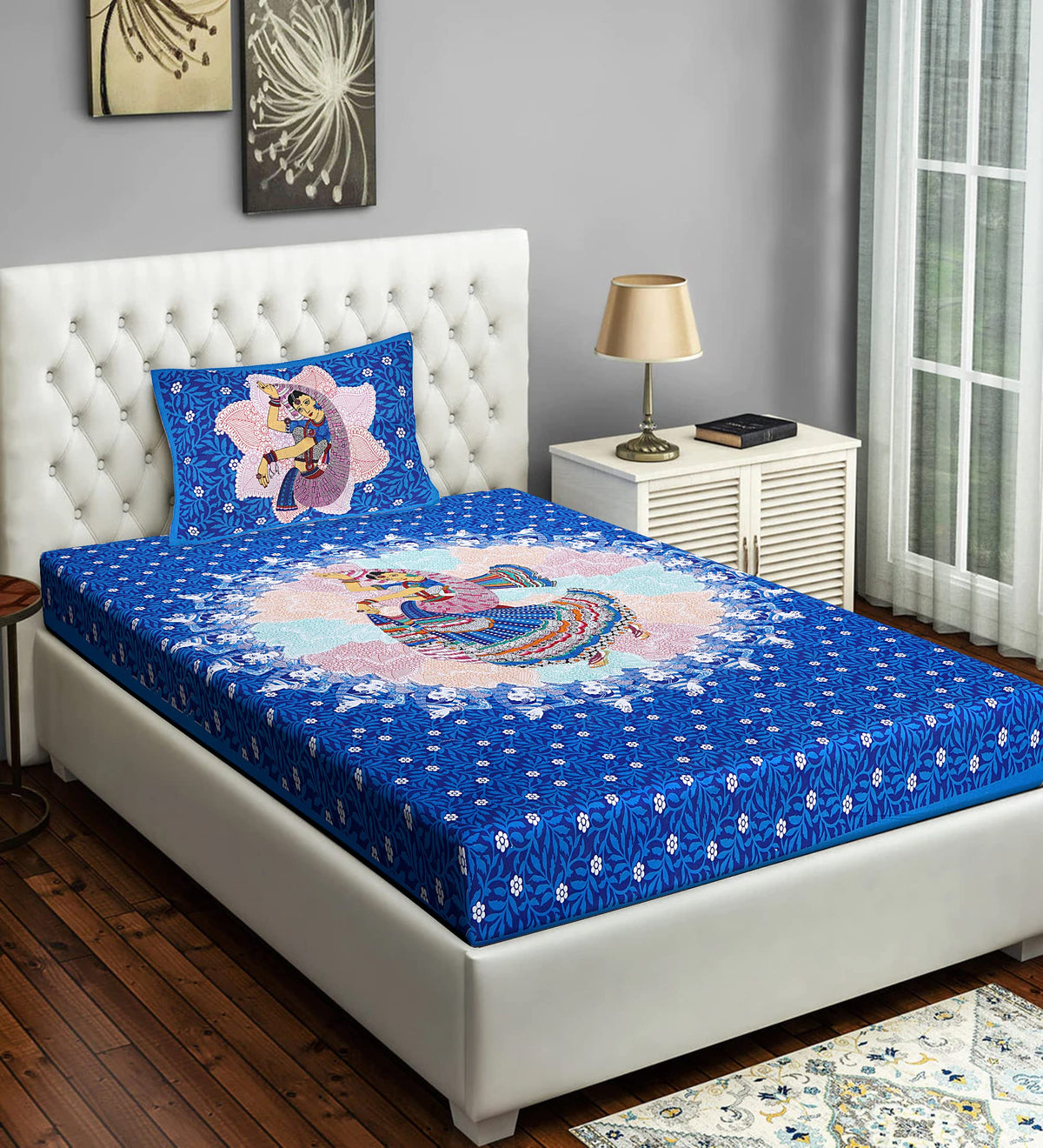 Home@shop Cotton Single Bedsheet with One Pillow Cover for Home, Bedroom, Kids Bedsheet (60 x 90 Inch) Blue