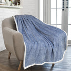 Pavilia Melange Blue Sherpa Blanket Throw For Couch, Warm Soft Cozy Reversible Blanket Sofa Bed, Thick Plush Large Fleece Car Bl