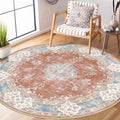MUJOO Boho Round Rug 5ft,Circle Washable Area Rugs for Bedroom Living Room Bathroom, Large Vintage Distressed Non Slip Circular 