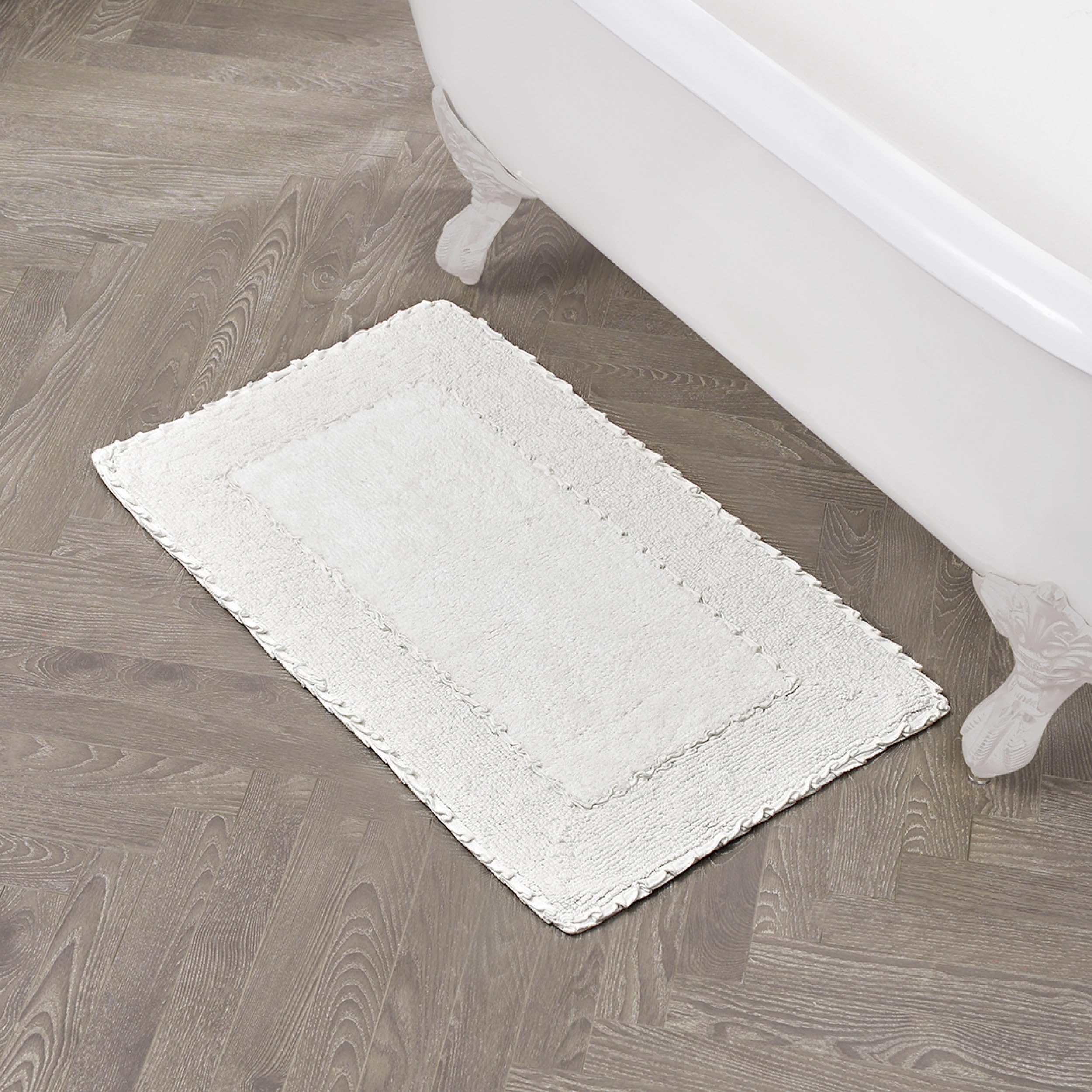 Laura Ashley Ruffle Cotton 20 x 34 Bath Rug, White