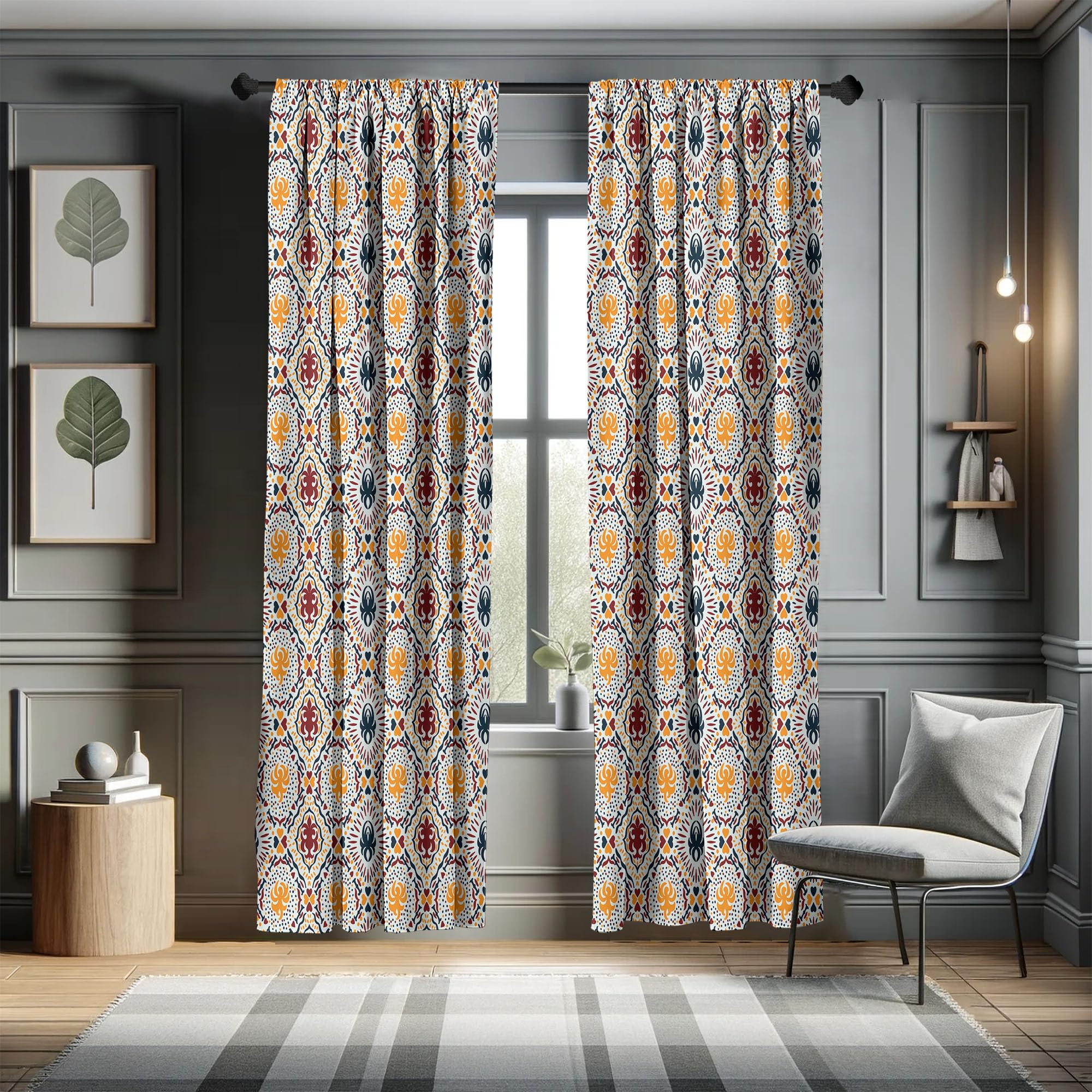 Ambesonne Boho Curtains, Chevrons Strips And Dots With Hearts Vintage Like Print, Window Treatments 2 Panel Set For Living Room