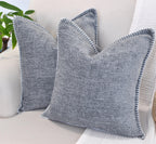 Stitched Edge Soft Throw Pillow Covers Heather Dark Grey 20X20 Inches Set Of 2/ Textured Velvet Chenille Cushion Covers/Farmhous