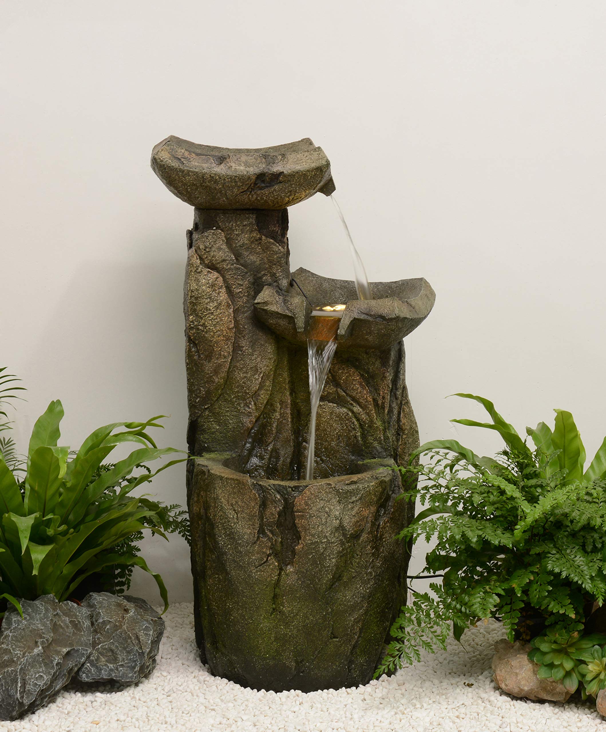 Hi-Line Gift Cascading Fountain with 3 Warm White LED Lights, Grey