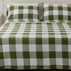 4 Piece 100% Turkish Cotton King Green Printed Flannel Sheets Set | Deep Pocket, Soft Sheets | Warm, Double Brushed Bed Sheets |