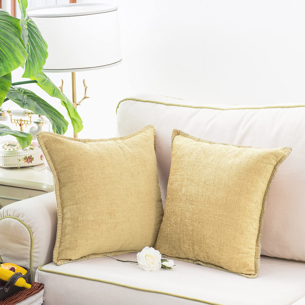 Throw Pillow Cases Calitime Pack Of 2 Cotton Thread Stitching Edges Solid Dyed Soft Chenille Cushion Covers For Couch Sofa Home