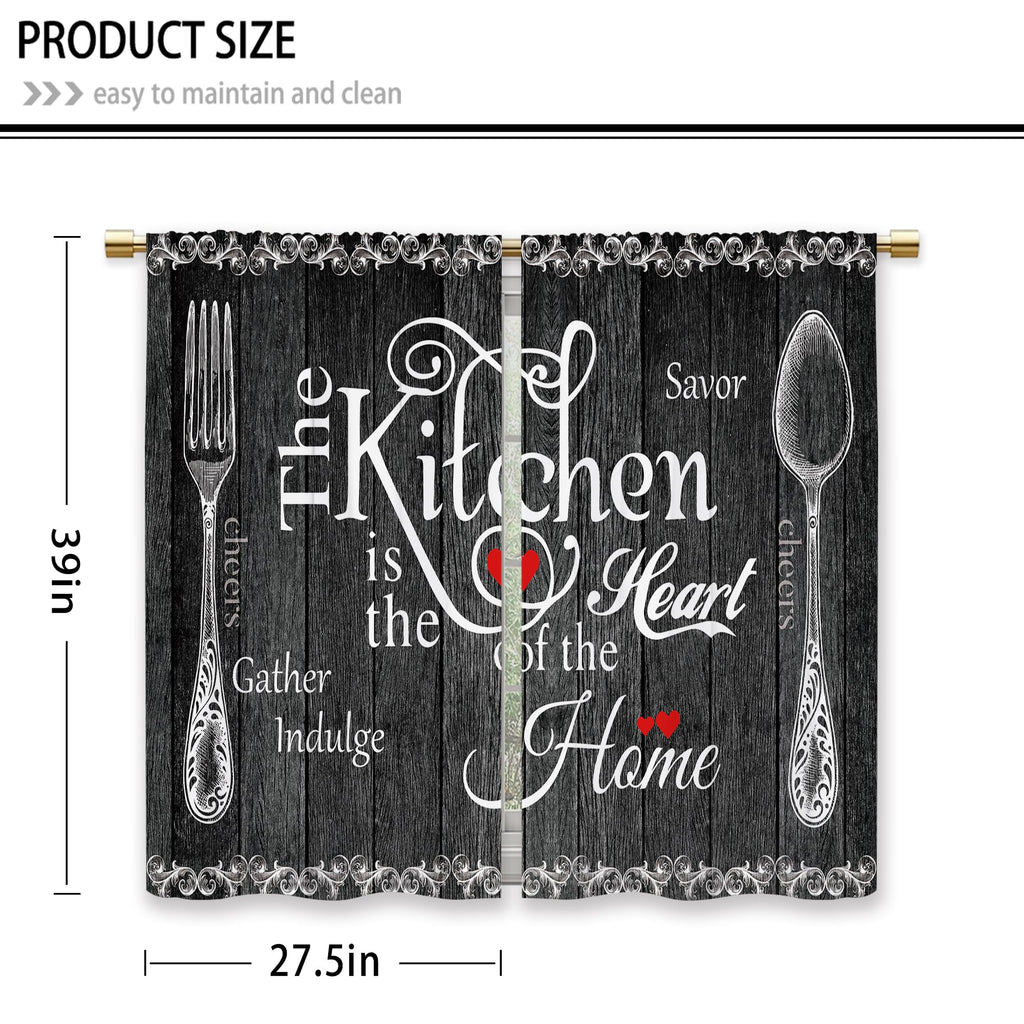 Laifzere Black Farmhouse Rustic Kitchen Curtains Wooden Wood Small Short Cafe Window Curtains Vintage Fork Spoon Retro Barn Bath