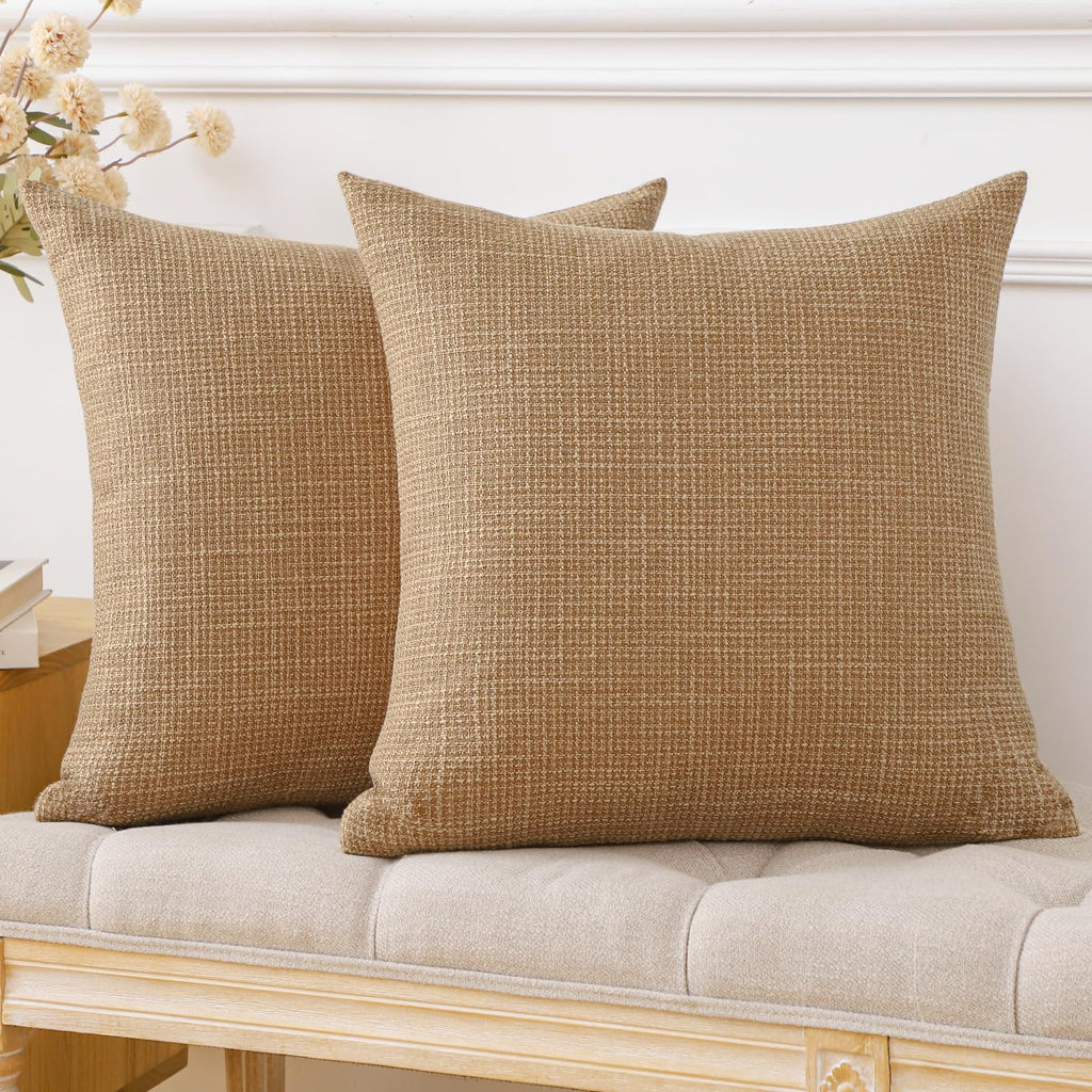 Otostar Pack Of 2 Throw Pillow Covers 16X16 Inch Linen Light Brown Pillowcases Farmhouse Decorative Solid Pillow Covers 40X40 Cm