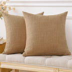 Otostar Pack Of 2 Throw Pillow Covers 16X16 Inch Linen Light Brown Pillowcases Farmhouse Decorative Solid Pillow Covers 40X40 Cm