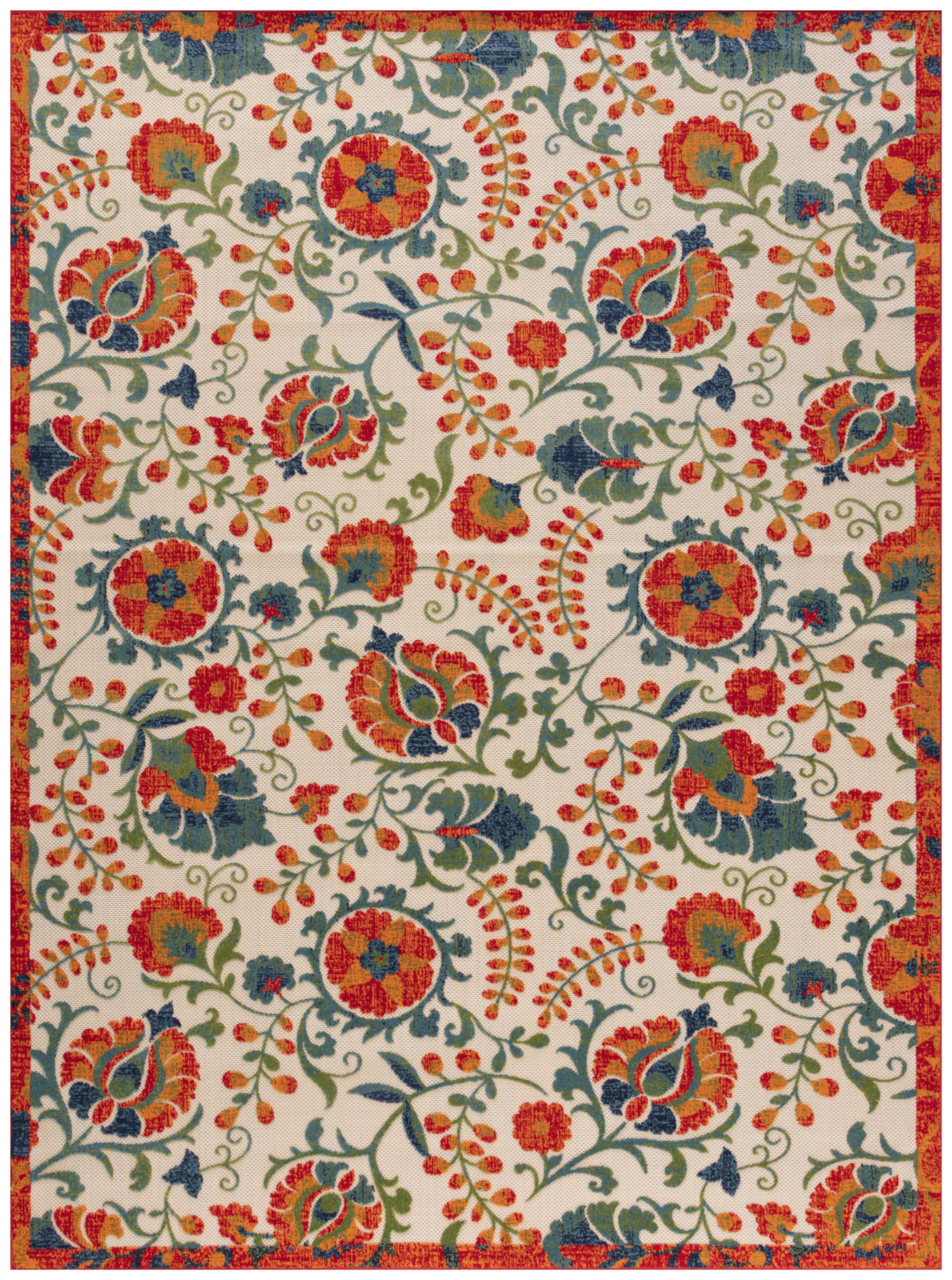 Nourison Aloha Indoor/Outdoor Red Multicolor 9' X 12' Area Rug, Easy Cleaning, Non Shedding, Bed Room, Living Room, Dining Room, Backyard, Deck, Patio (9X12)