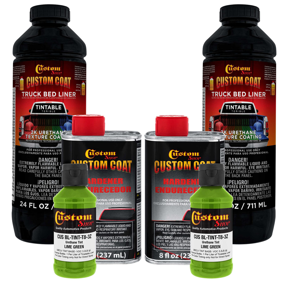 Custom Coat Lime Green 2 Quart (1/2 Gallon) Urethane Spray-On Truck Bed Liner Kit - Easy Mixing, Just Shake, Shoot - Durable Tex