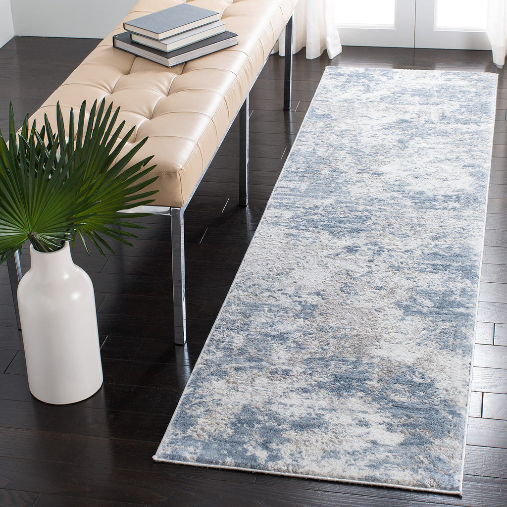 SAFAVIEH Amelia Collection Runner Rug - 2'2'' x 14', Grey & Blue, Modern Abstract Design, Non-Shedding & Easy Care, Ideal for Hi