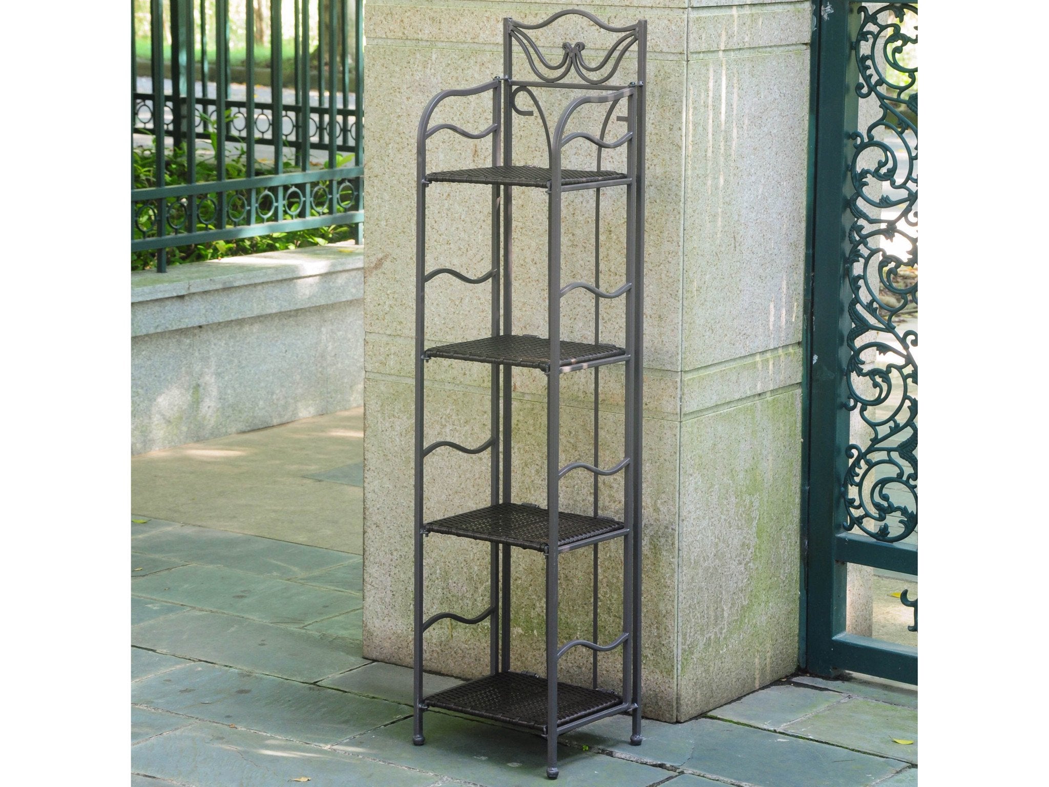 International Caravan Wicker Resin 4-Tier Folding Baker Rack In Chocolate, Brown