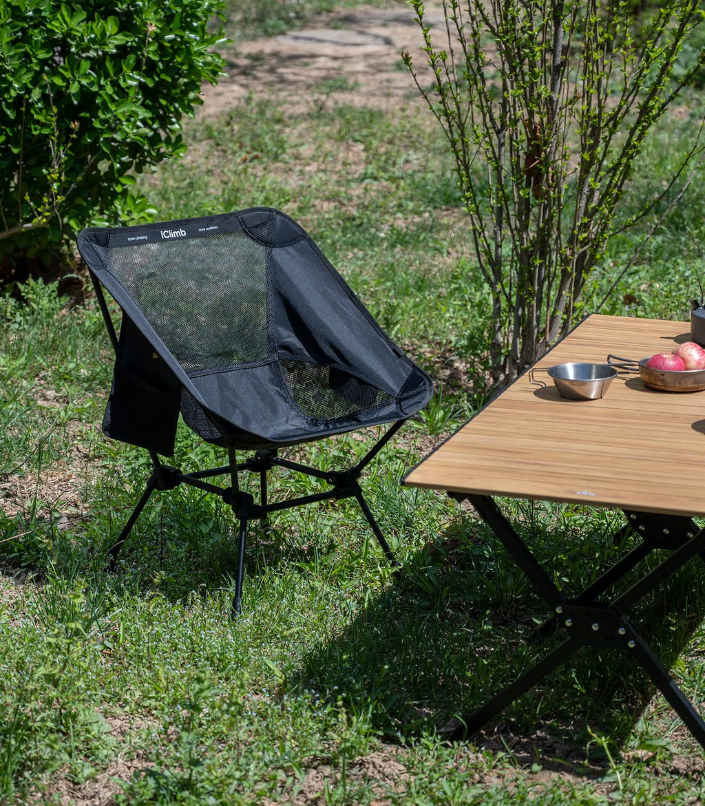 Iclimb Ultralight Compact Camping Folding Beach Chair With Anti-Sinking Large Feet And Back Support Webbing (Black - Square Frame - 2Pc)