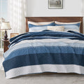 Andency Navy Blue Striped Quilt Queen(90X96Inch), 3 Pieces (1 Striped Quilt And 2 Pillowcases) Patchwork Bedspread Coverlet Set,
