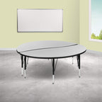 Flash Furniture 2 Piece 60" Circle Wave Collaborative Grey Thermal Laminate Activity Table Set - Height Adjustable Short Legs