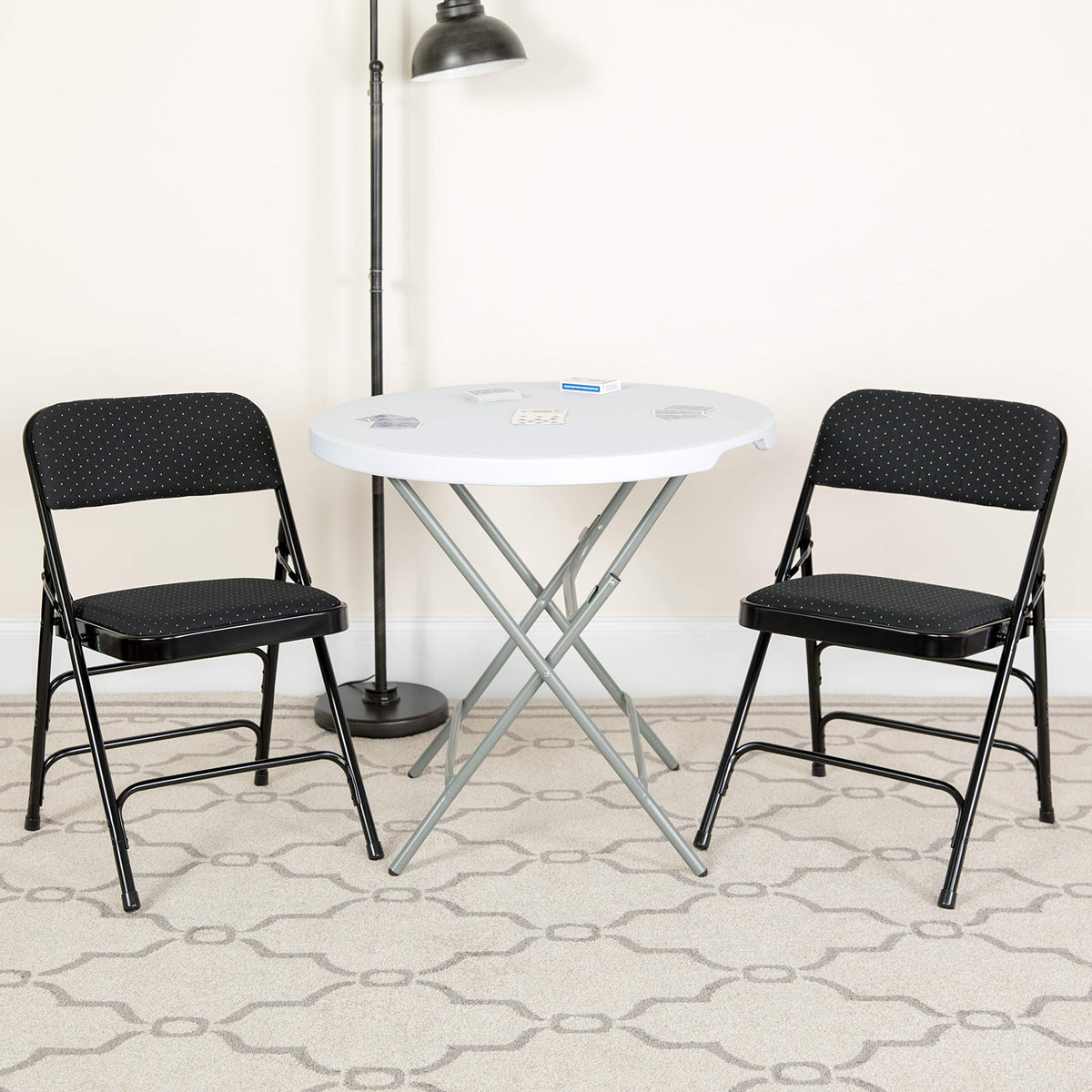 Flash Furniture HERCULES Series Curved Triple Braced & Double Hinged Black Patterned Fabric Metal Folding Chair
