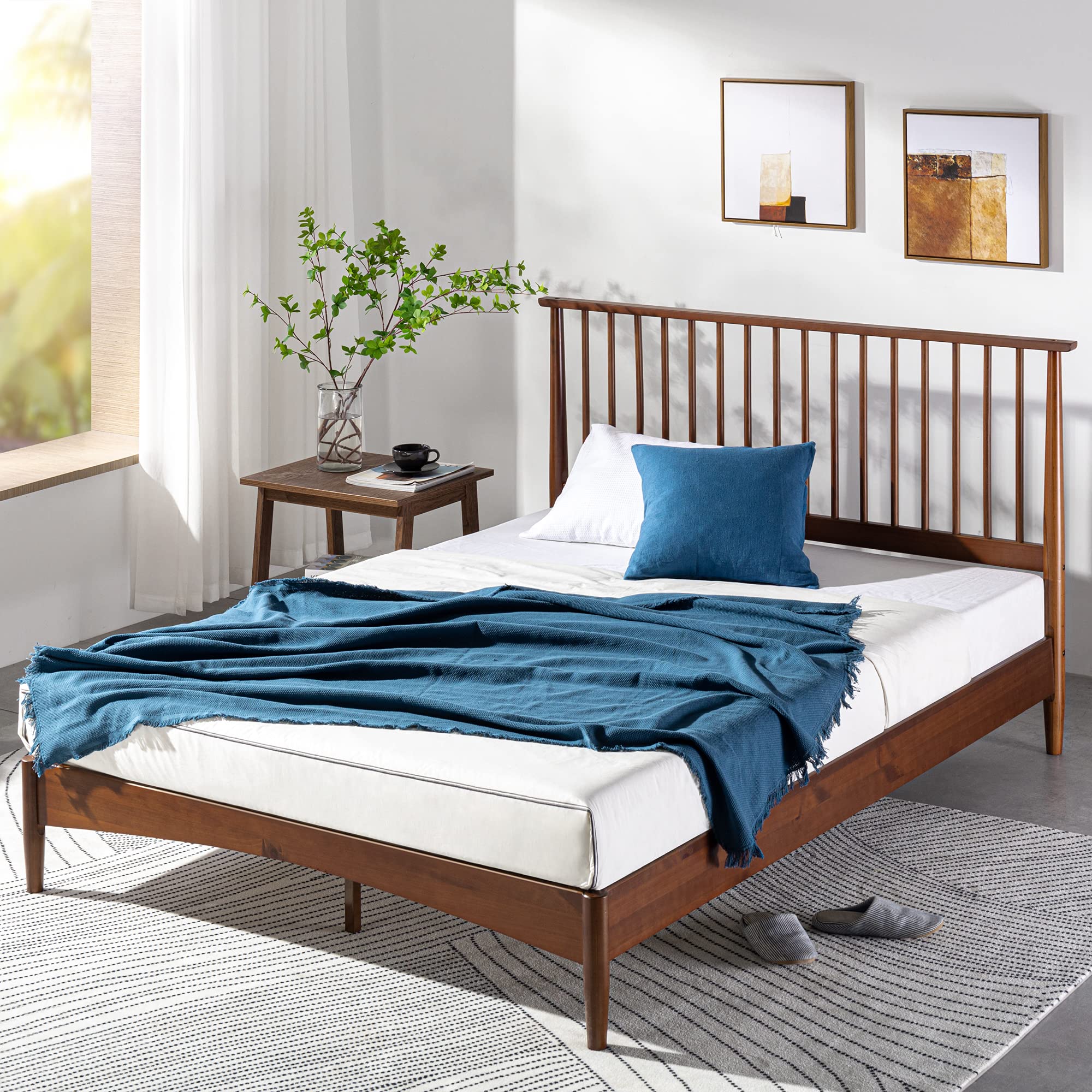ZINUS Linda Mid Century Wood Platform Bed Frame, Solid Wood Foundation, Wood Slat Support, No Box Spring Needed, Easy Assembly, 