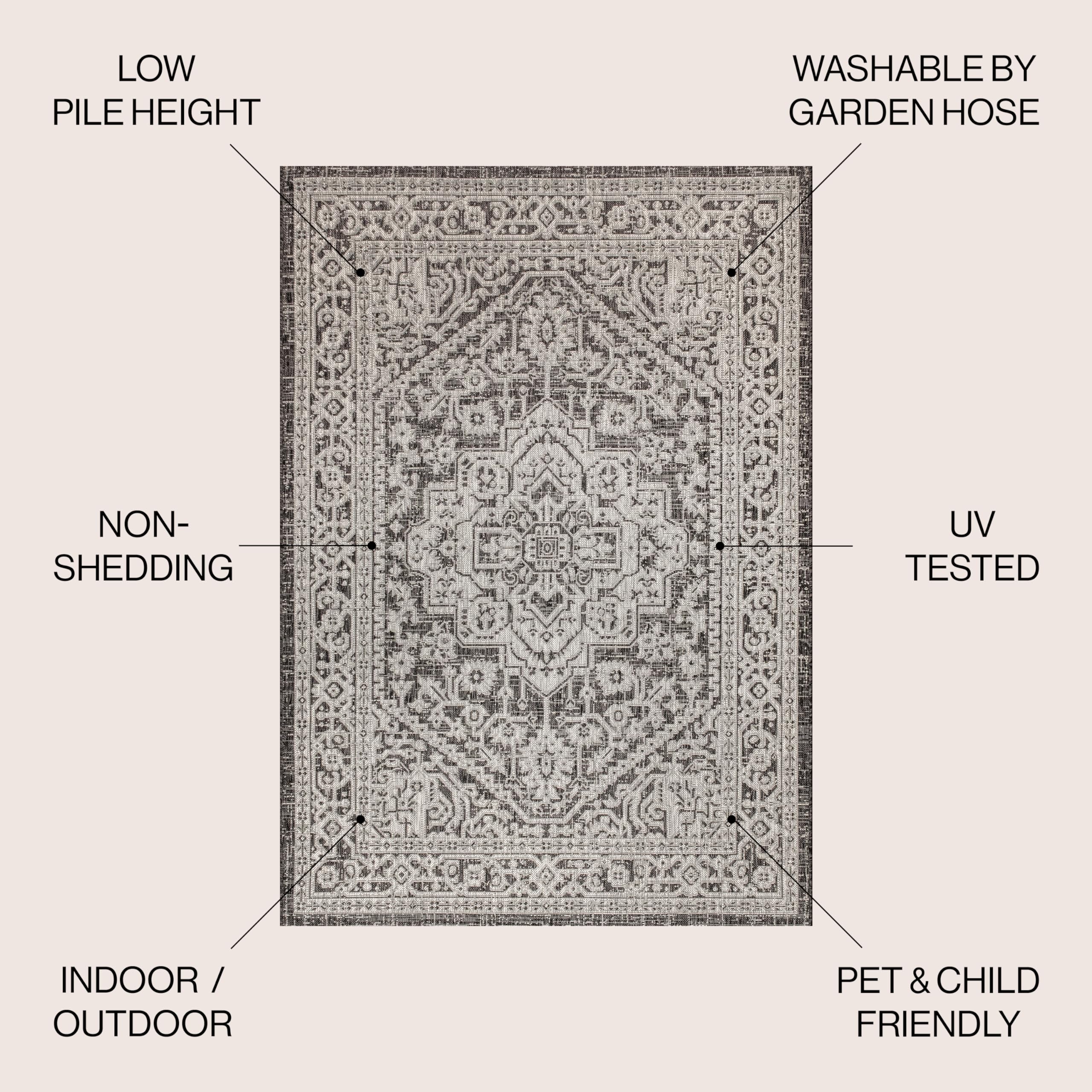 Jonathan Y Smb101D-9 Sinjuri Medallion Textured Weave Indoor Outdoor Area Rug Coastal Bohemian Rustic Glam Easy Cleaning Bedroom Kitchen Backyard Patio Non Shedding, 9 X 12, Gray/Black