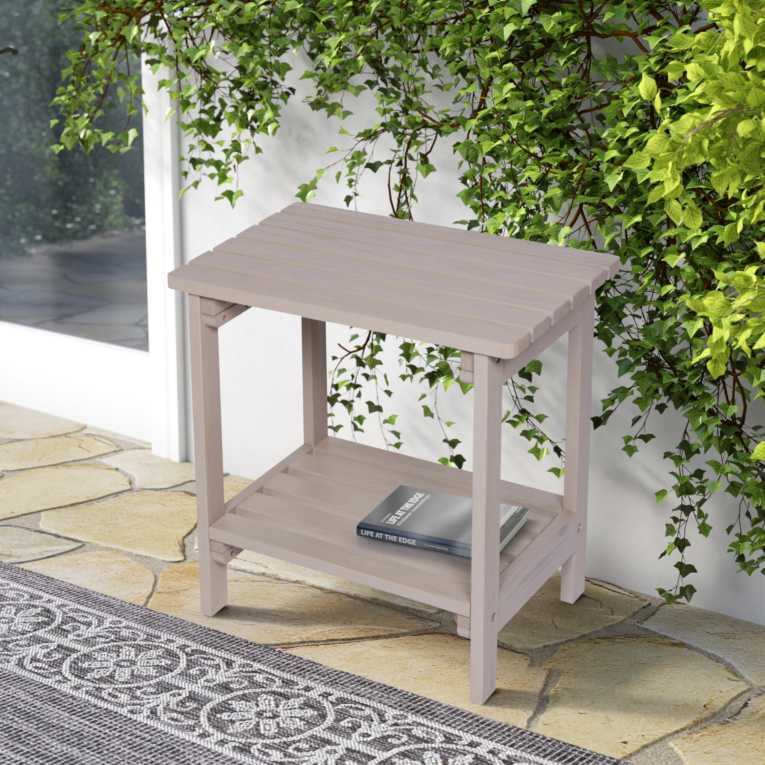 Shine Company Providence Rectangular Solid Wood Side Table, Outdoor Adirondack Patio Table, Graystone