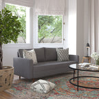 Flash Furniture Hudson Mid-Century Modern Sofa - Dark Gray Faux Linen Upholstery - Buttonless Tufting - Wood Legs
