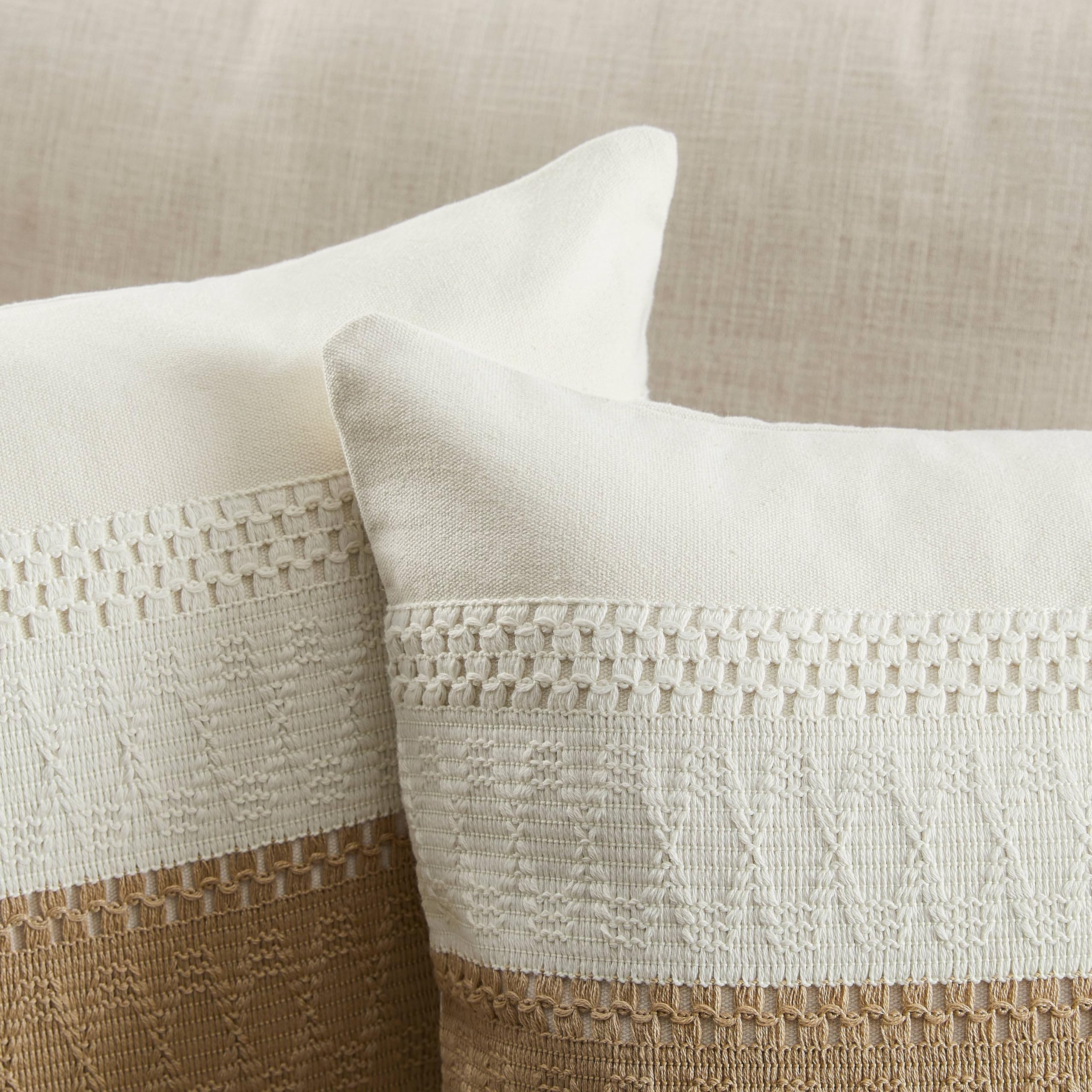 Zeemart 2 Packs Cotton Boho Throw Pillow Covers 20X20 Inch Contrast Brown, Soft Farmhouse Decorative Couch Pillow Cases Neutral Cushion Covers For Sofa Bed Living Room Home Decor