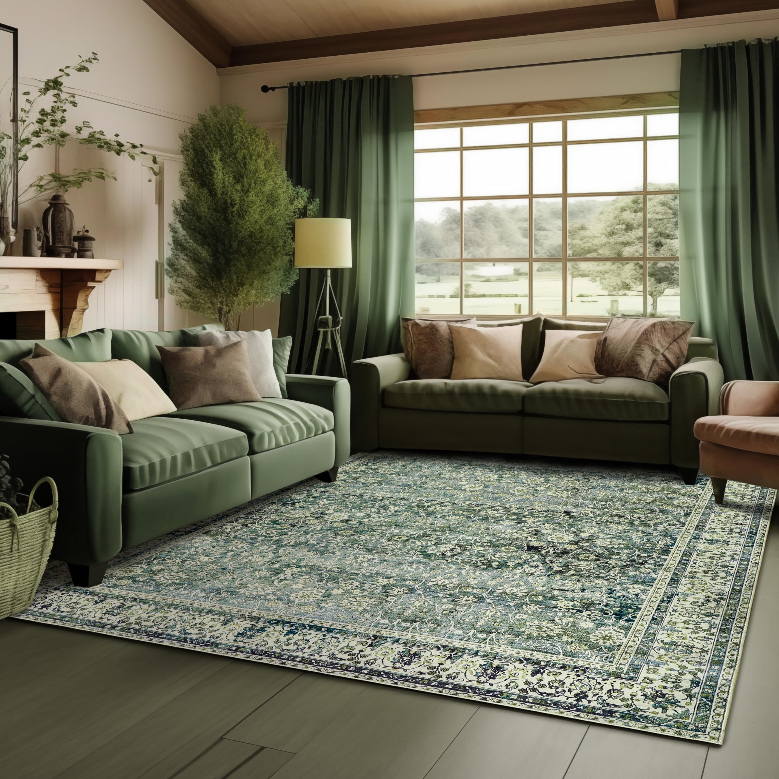 9x12 Area Rugs Washable Rug for Living Room Big Bedroom Under Bed,Faux Wool Soft No Slip Floral Boho Vintage Extra Large Carpet 