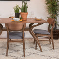 Christopher Knight Home Lucious Fabric / Walnut Finish Dining Chairs, 2-Pcs Set, Dark Grey