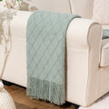 Battilo Home Sage Green Throw Blanket For Couch, Boho Bed Throws For Home Decor, Light Blue Throw Blanket For Sofa Living Room,