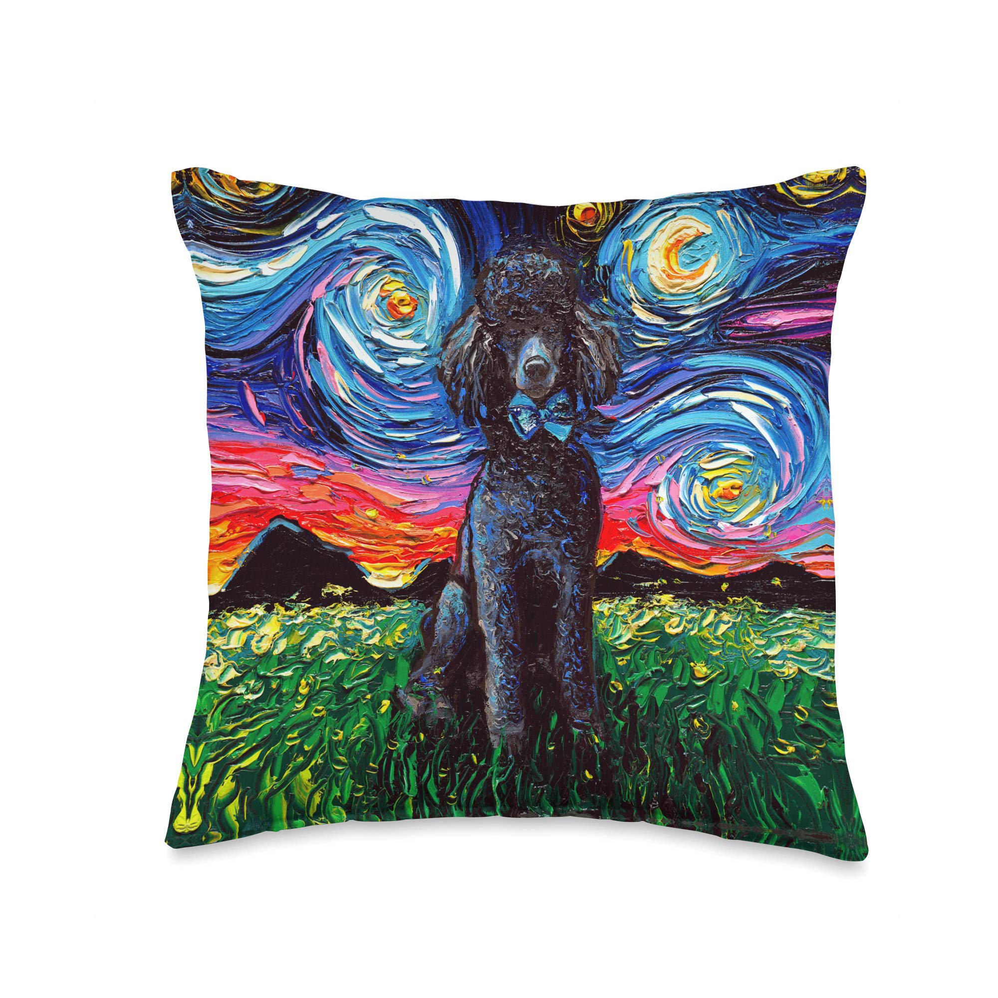 Black Standard Poodle Starry Night Dog Art By Aja Throw Pillow