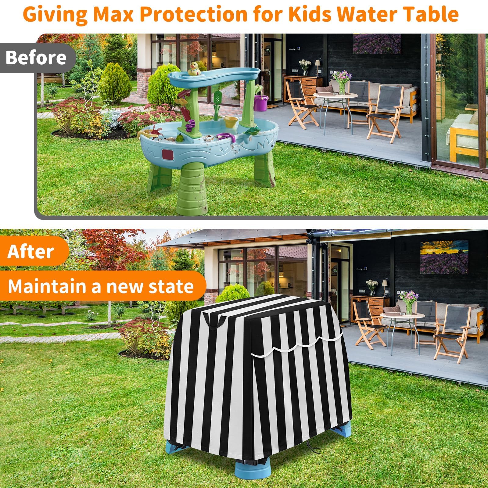Akefit Kids Water Table Cover Fit Rain Showers Splash Pond Water Table, Waterproof Dustproof Outdoor Toys Cover For Water Table For Toddlers 1-3 - Black White (Cover Only)