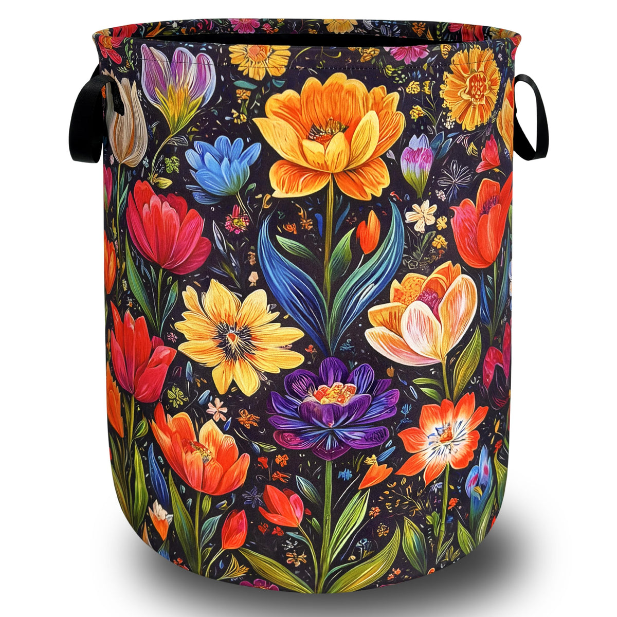 Beautiful Flower Laundry Basket Oxford Cloth Foldable Hamper 18.9x16.5Inch