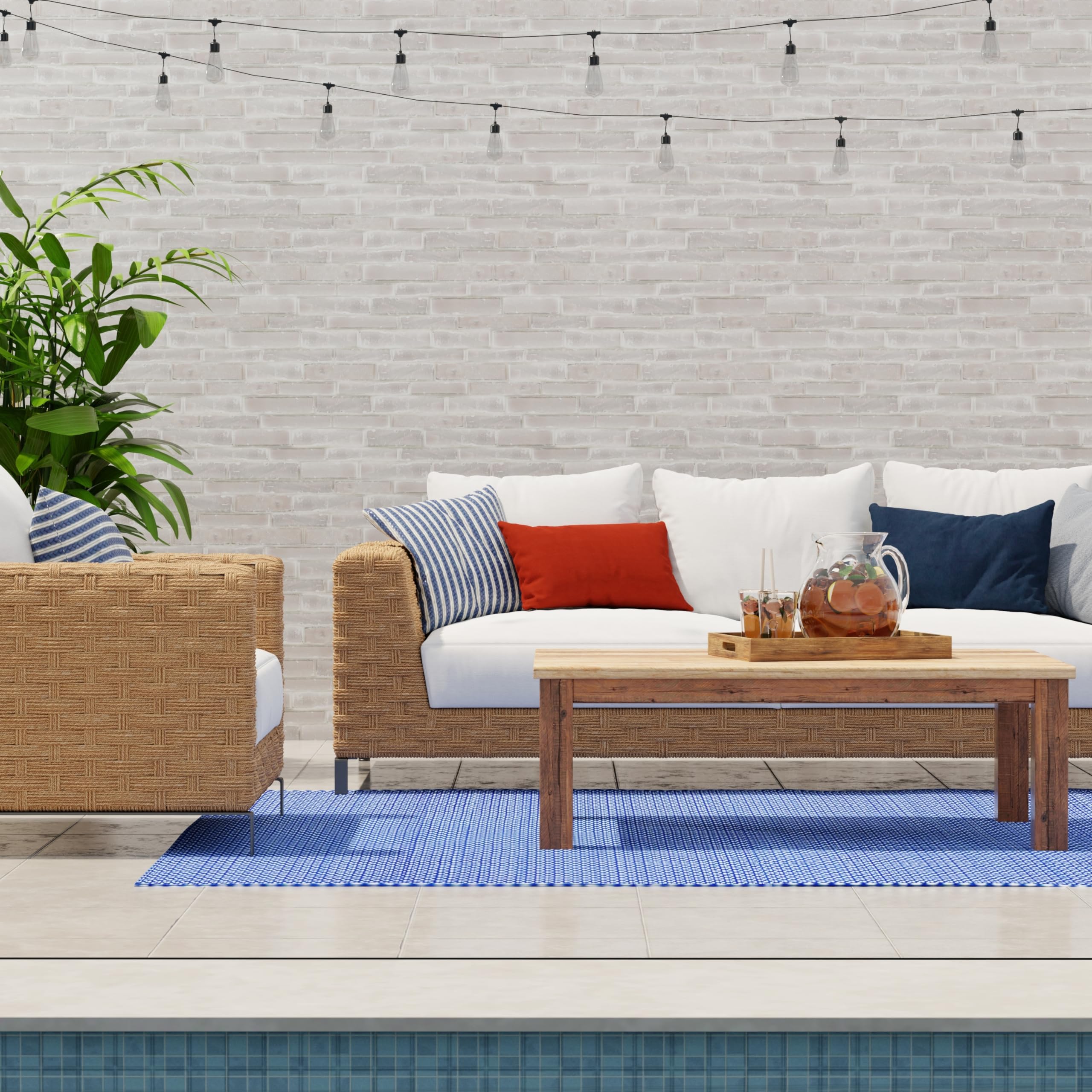 Mad Mats Geometric Outdoor Rug, Reversible Plastic Mat (4' X 6', Basic - Blue/White)