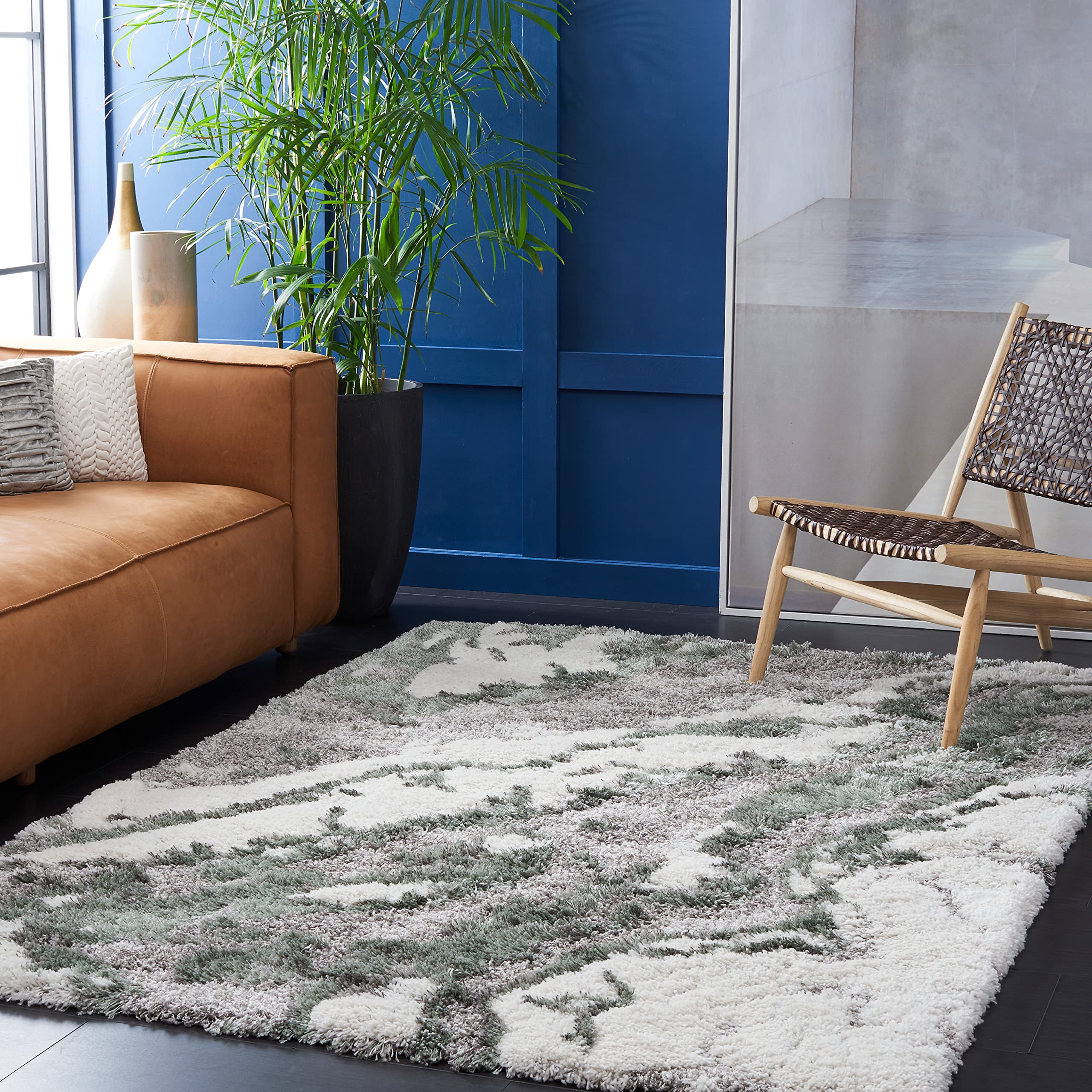 SAFAVIEH Horizon Shag Collection Area Rug - 3 Square, Grey & Green, Modern Abstract Design, Non-Shedding & Easy Care, 2.6-inch 