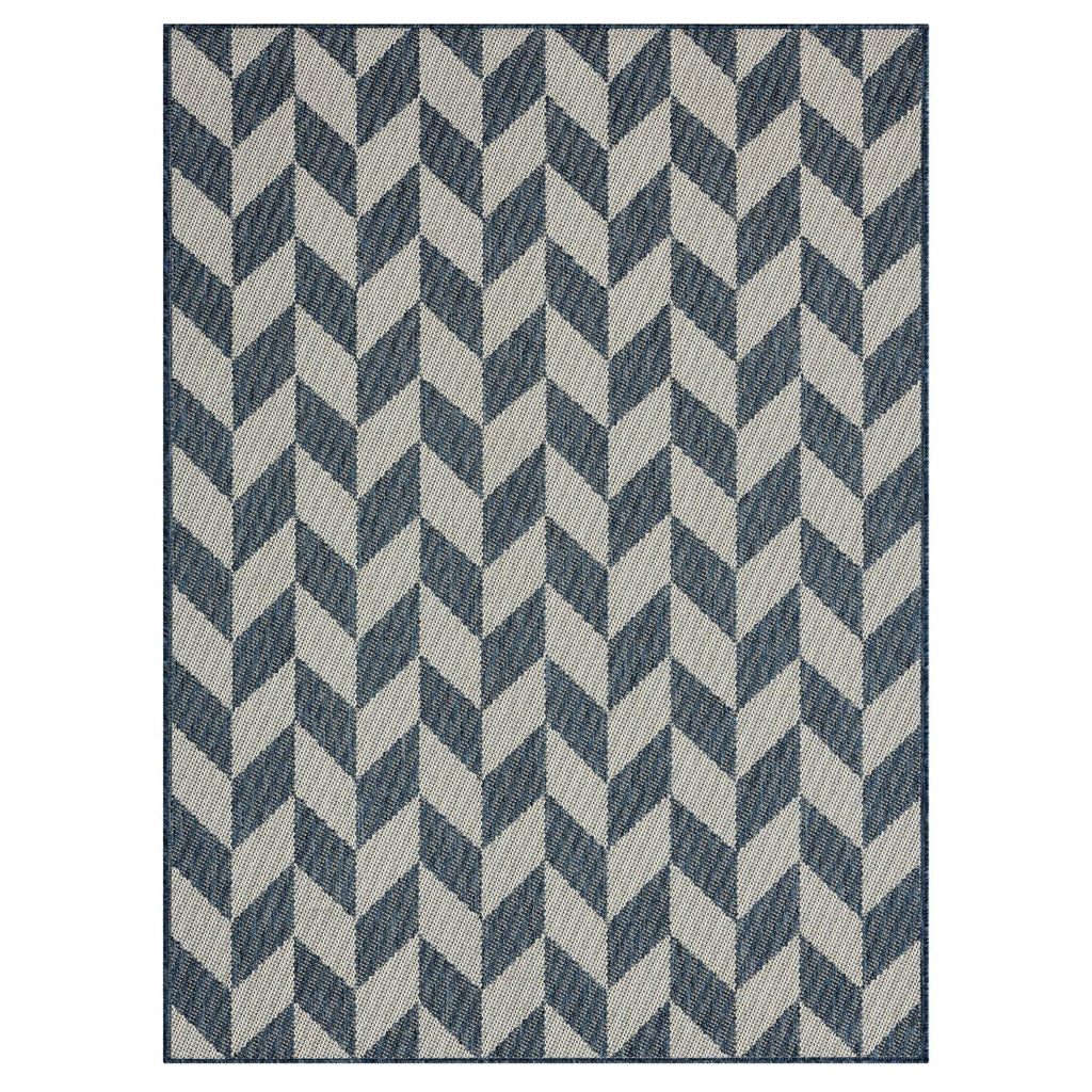 Nicole Miller New York Patio Country Calla Contemporary Herringbone Indoor/Outdoor Area Rug, Blue/Cream, 6'6'X9'2'