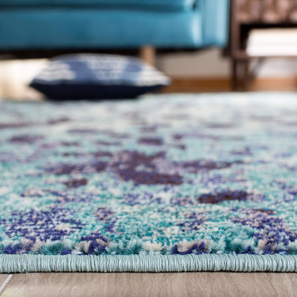 Safavieh Madison Collection Area Rug - 9' X 12', Turquoise & Navy, Boho Abstract Distressed Design, Non-Shedding & Easy Care, Id