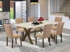 East West Furniture X727Ab747-7 X-Style 7 Piece Room Furniture Set Consist Of A Rectangle Dining Table With X-Legs And 6 Light Sable Linen Fabric Parson Chairs, 40X72 Inch, Multi-Color