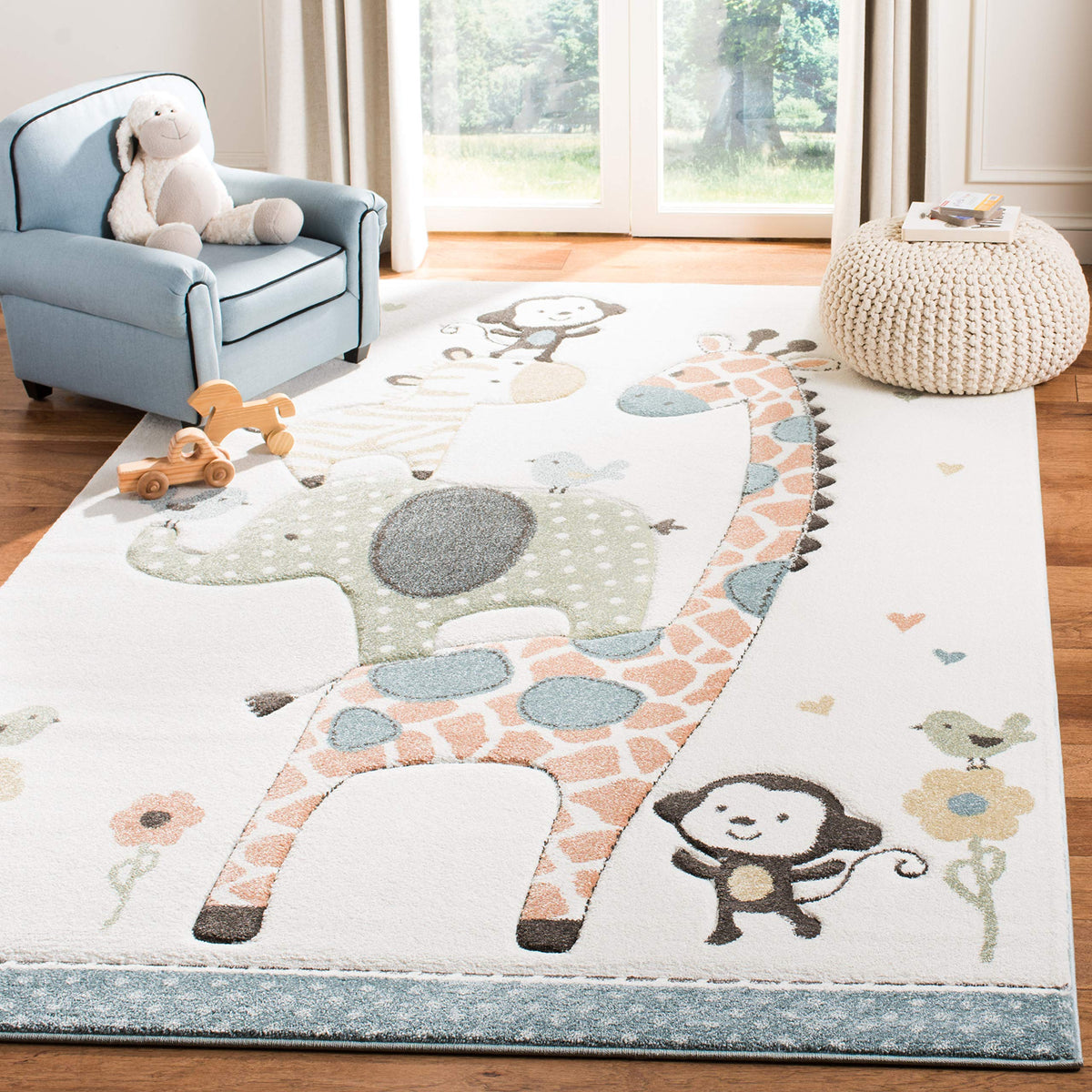 Safavieh Carousel Kids Collection 3' Square Ivory Crk120A Animal Non-Shedding Nursery Playroom Area Rug