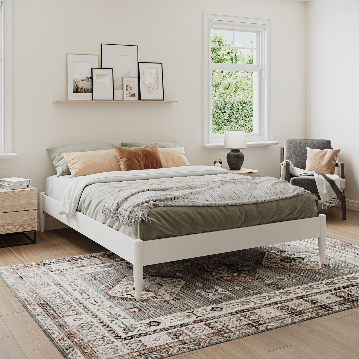 Afi, Pasadena 14 Inch  Queen Wood Mid Century Modern Low Profile Platform Bed, White