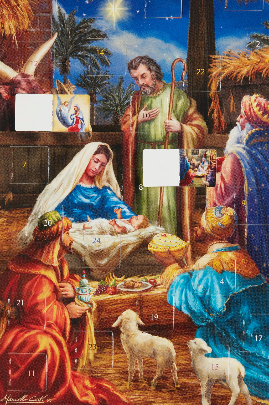 Nativity Themed Advent Calendar Greeting Cards - Assortment Of 12 Cards With Envelopes By Vermont Christmas Company - The Perfec