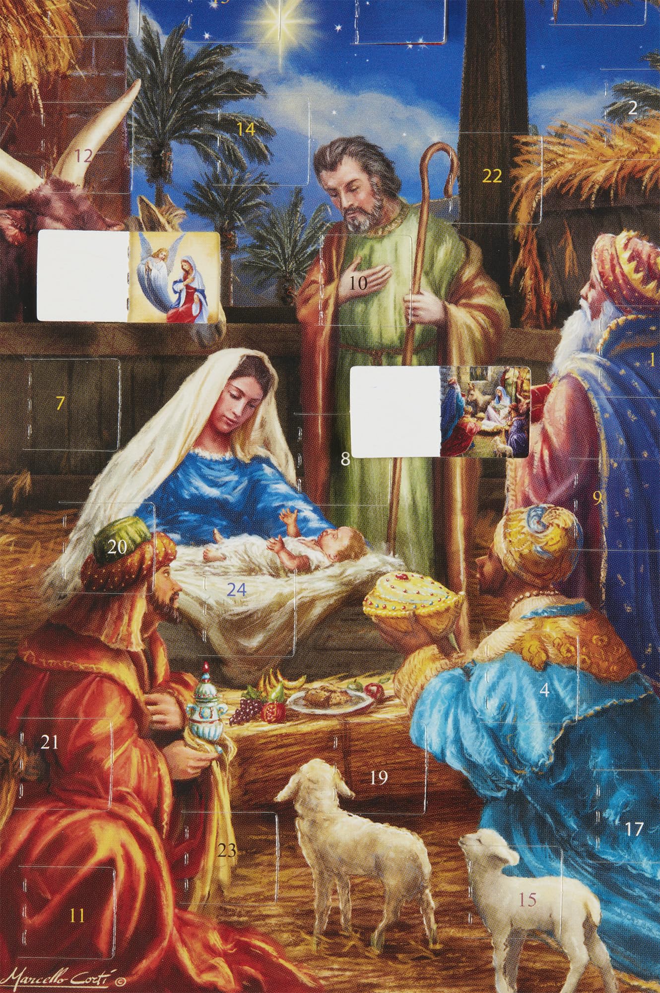 Nativity Themed Advent Calendar Greeting Cards - Assortment Of 12 Cards With Envelopes By Vermont Christmas Company - The Perfec