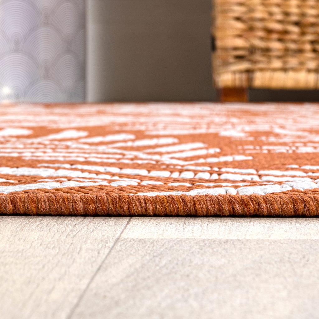 Jonathan Y Smb119E-5R Nevis Palm Frond Indoor Outdoor Area Rug, Coastal, Casual, Country Easy Cleaning,Bedroom,Kitchen,Backyard,Patio,Non Shedding, Orange/Cream, 5' Round
