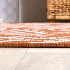 Jonathan Y Smb119E-5R Nevis Palm Frond Indoor Outdoor Area Rug, Coastal, Casual, Country Easy Cleaning,Bedroom,Kitchen,Backyard,Patio,Non Shedding, Orange/Cream, 5' Round