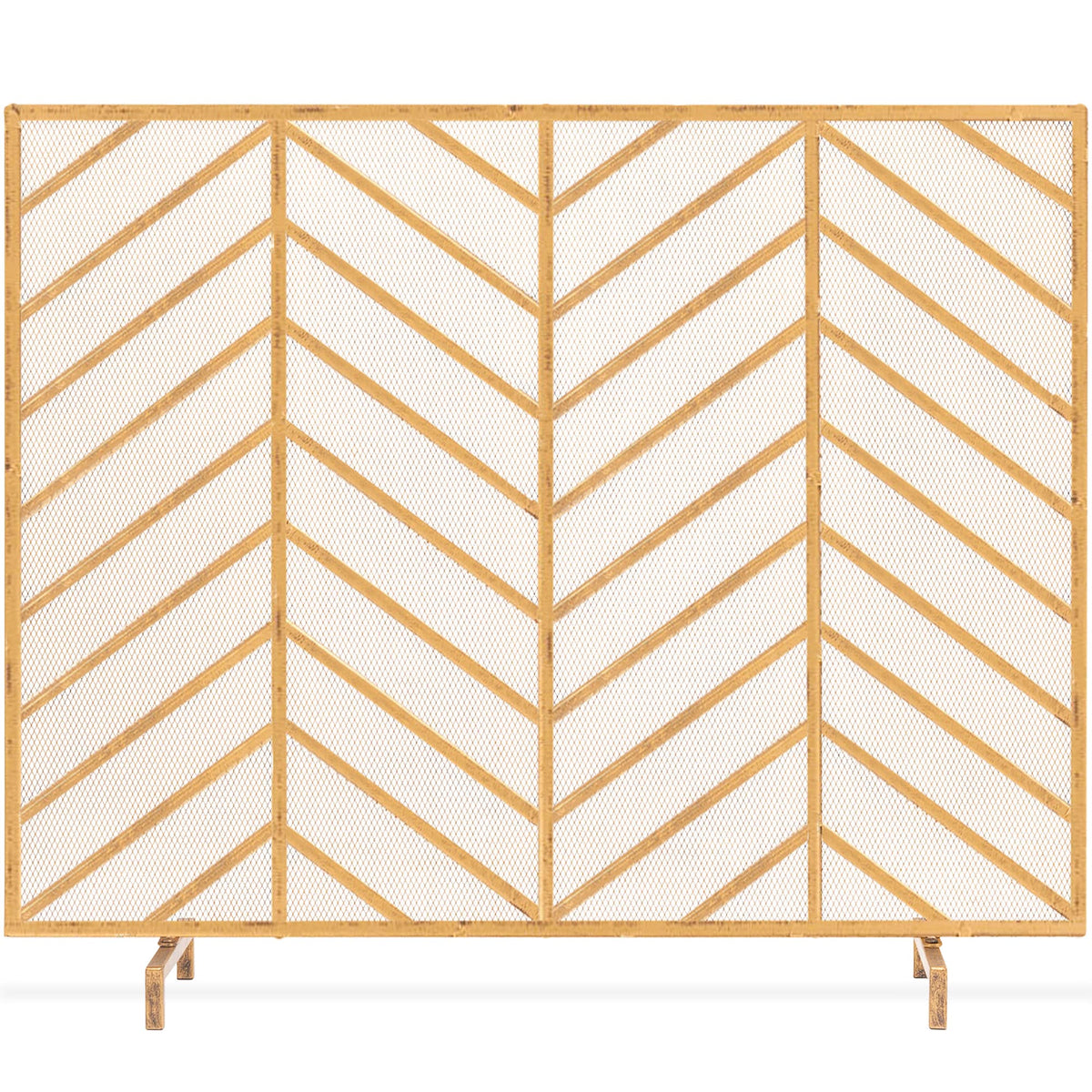 Best Choice Products 38x31in Single Panel Handcrafted Wrought Iron Mesh Chevron Fireplace Screen, Fire Spark Guard for Living Ro