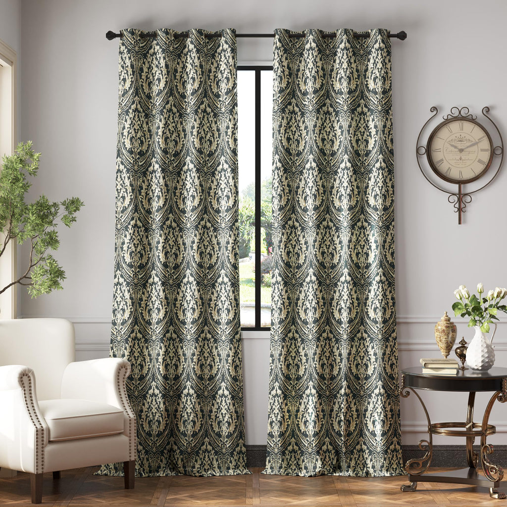 Jinchan 100% Blackout Curtains For Bedroom, Gray Damask Patterned Curtains 96 Inch Length For Living Room, Vintage Medallion Art Deco Drapes, Thermal Insulated Grommet Window Treatments, 2 Panels Grey