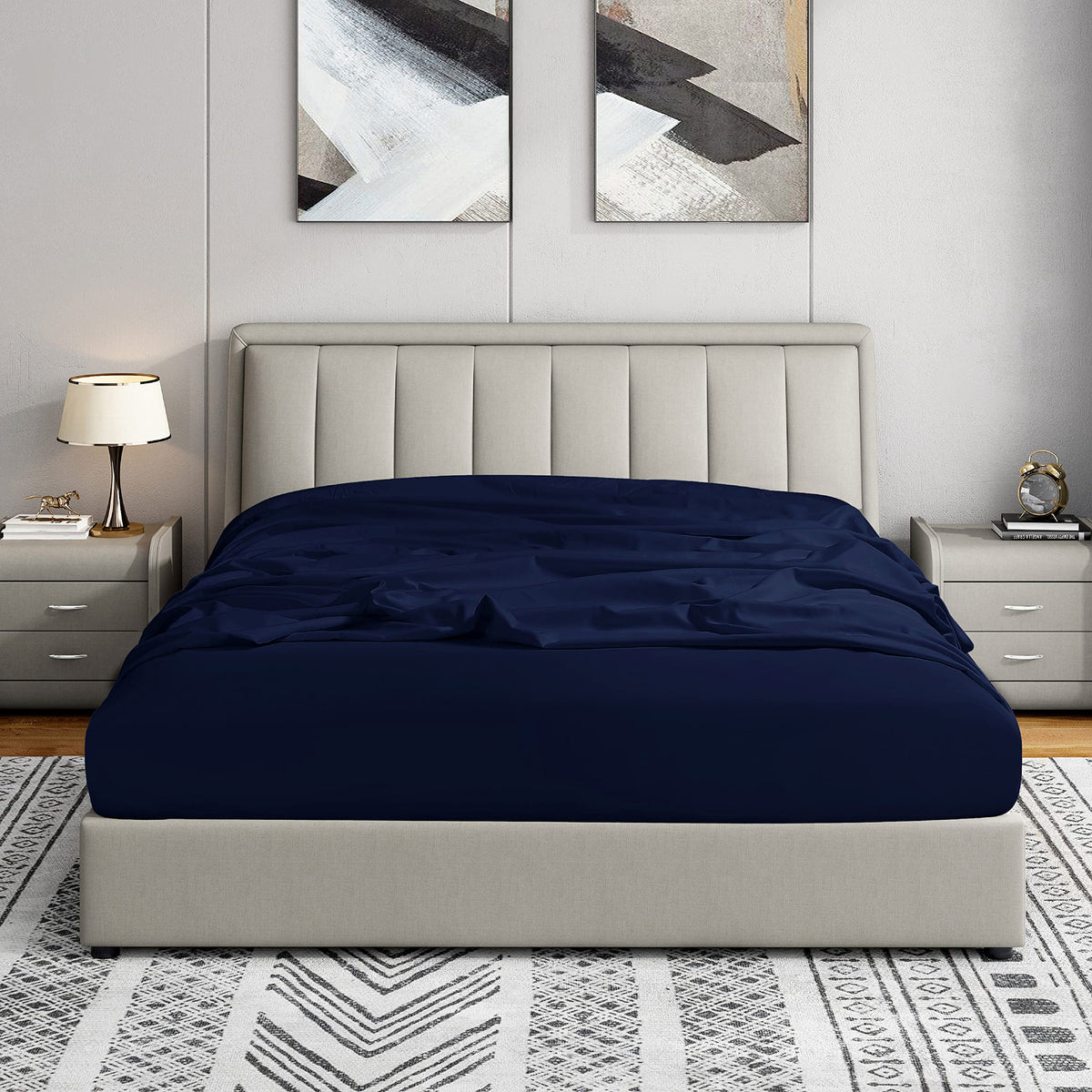Cathay Home King Fitted Sheet - Double Brushed Ultra Soft – Wrinkle & Fade Resistant - 14' Standard Pocket Fitted Sheet Only - Good Fit For 12'-16' Deep Mattress (King, Navy)